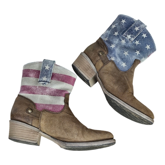 Sterling River Shoes - Sterling River American Flag Distressed Leather Cowboy Boots Womens Size 6.5